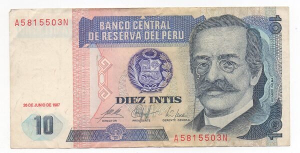 BILLETE DE 10 INTIS PERU 1987 RICARDO PALMA