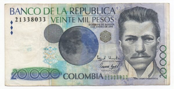 BILLETE DE 20.000 JULIO GARAVITO LOGO NUEVA GRANADA 1998