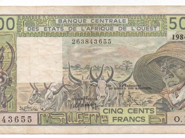 BILLETE DE 500 FRANCOS CFA – ÁFRICA OCCIDENTAL, 1984 (VF)