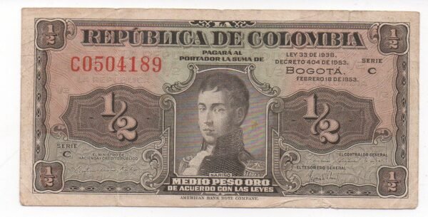 BILLETE ½ PESOS LLERITAS 1953