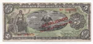 Inicio 5 BILLETE DE 5 PESOS GOBIERNO PROVICIONAL MEXICO 1914 (VF)
