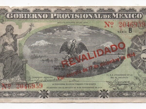 BILLETE DE 5 PESOS GOBIERNO PROVICIONAL MEXICO 1914 (VF)