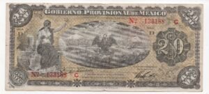 Inicio 4 BILLETE DE 20 PESOS GOBIERNO PROVICIONAL DE MEXICO 1914 ¡INOLVIDABLE! ( VF)