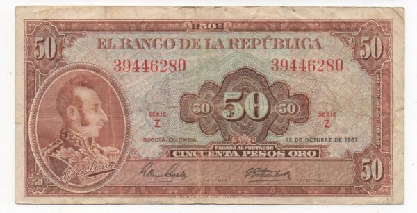 BILLETE DE 50 PESOS ORO 1967 (EF) ANTONIO JOSE DE SUCRE