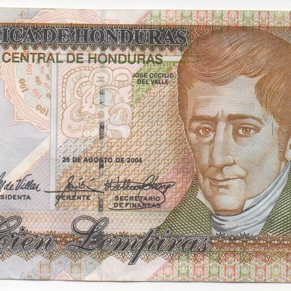 BILLETE DE 100 LEMPIRAS DE HONDURAS 2004: ¡EXTRAORDINARIO! (UNC)