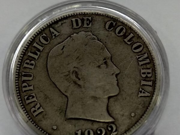 MONEDA DE 50 CENTAVOS DE PLATA SIMON BOLIVAR 1922 (VF)