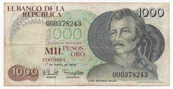 BILLETE DE 1.000 PESOS 1979 JOSE ANTONIO GALAN HISTORIA Y PATRIOTAS EN PAPEL