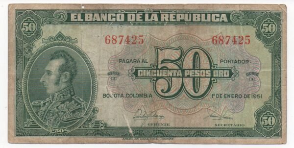 BILLETE DE 50 PESOS ORO 1951 OJO DE BUEY ¡INCREIBLE!