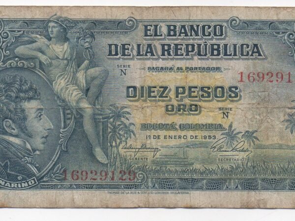 BILLETE DE 10 PESOS ORO1953 `` PRIMERA FECHA``