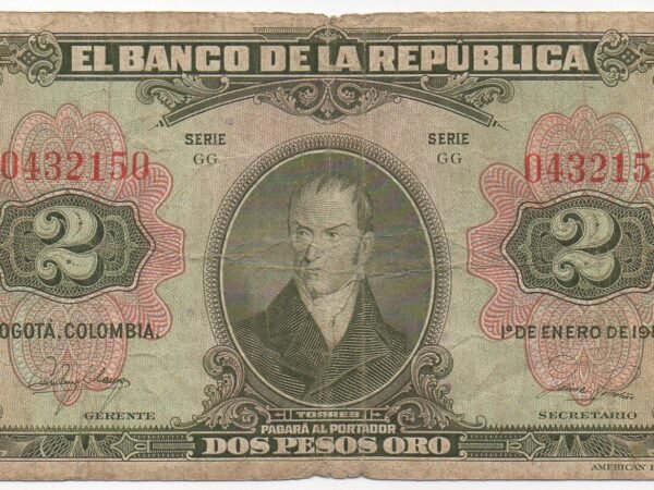 BILLETE DE 2 PESOS ORO 1950  ¡ HISTORICO Y ARTISTICO !