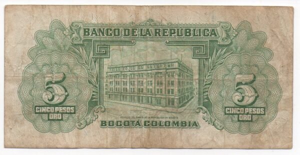 BILLETE DE 5 PESOS ORO 1953 (VF) IMPRESO POR THOMAS DE LA RUE