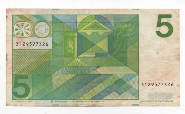 BILLETE DE 5 GULDEN – PAÍSES BAJOS, 1973 (VF)