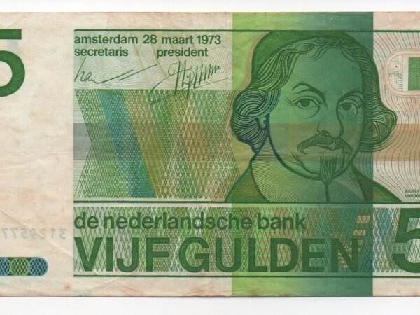 BILLETE DE 5 GULDEN – PAÍSES BAJOS, 1973 (VF)