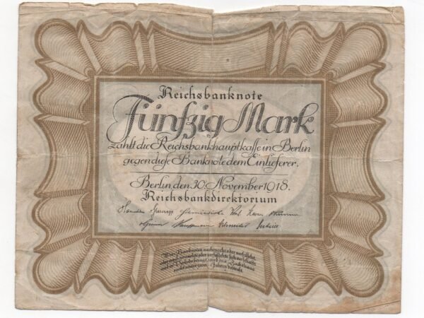 BILLETE DE 50 MARCOS ALEMANIA1918¨EGG NOTE¨ PIEZA HISTORICA REICHSBANK