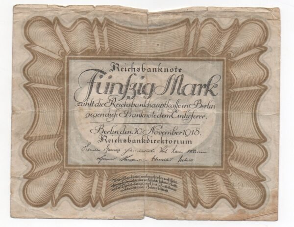 BILLETE DE 50 MARCOS ALEMANIA1918¨EGG NOTE¨ PIEZA HISTORICA REICHSBANK