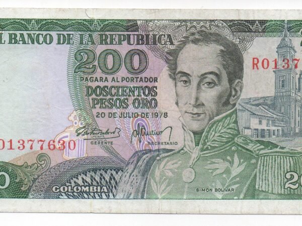 BILLETE DE 200 PESOS ORO 1978 CON VARIANTE ¨R¨ CULTURA CAFETERA