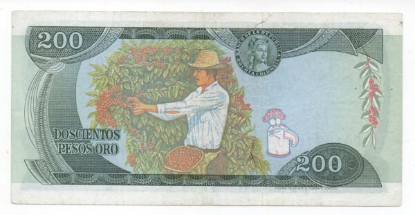 BILLETE DE 200 PESOS ORO 1978 CON VARIANTE ¨R¨ CULTURA CAFETERA