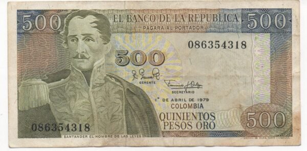 BILLETE DE 500 PESOS ORO 1979 SERIAL CON PELICULA TRANSPARENTE