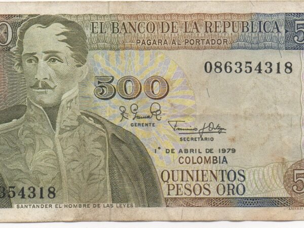 BILLETE DE 500 PESOS ORO 1979 SERIAL CON PELICULA TRANSPARENTE