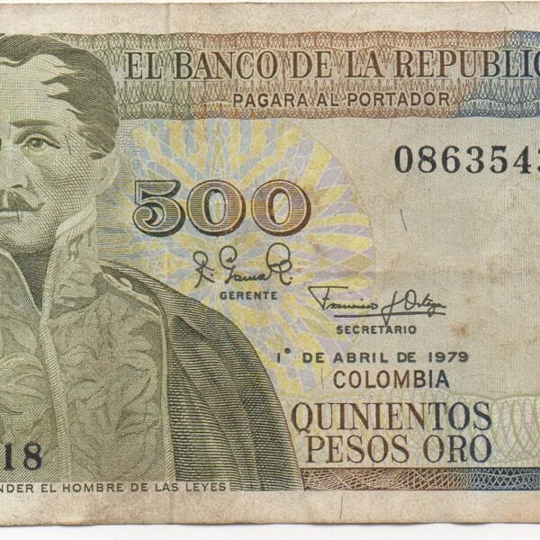 BILLETE DE 500 PESOS ORO 1979 SERIAL CON PELICULA TRANSPARENTE