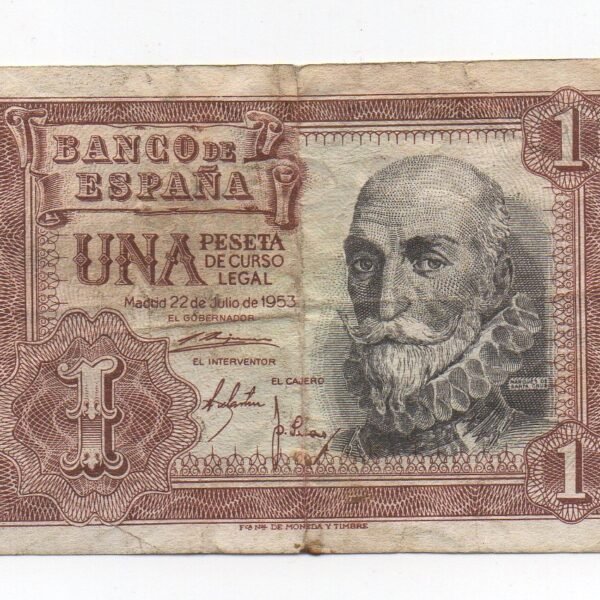 BILLETE DE UN PESETA DE ESPAÑA 1953 MARQUEZ DE SANTA CRUZ