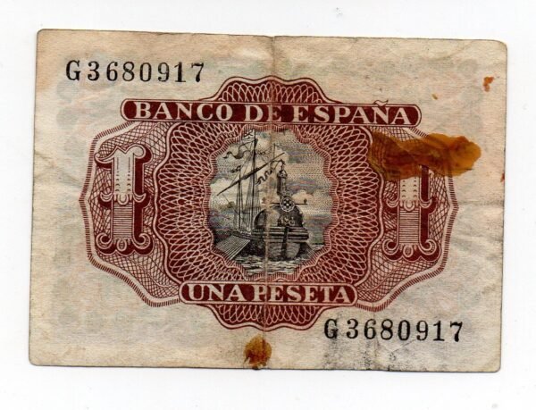 BILLETE DE UN PESETA DE ESPAÑA 1953 MARQUEZ DE SANTA CRUZ