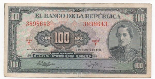 ESTUPENDO BILLETE DE 100 PESOS ORO 1958 HISTORICO Y COLECCIONABLE