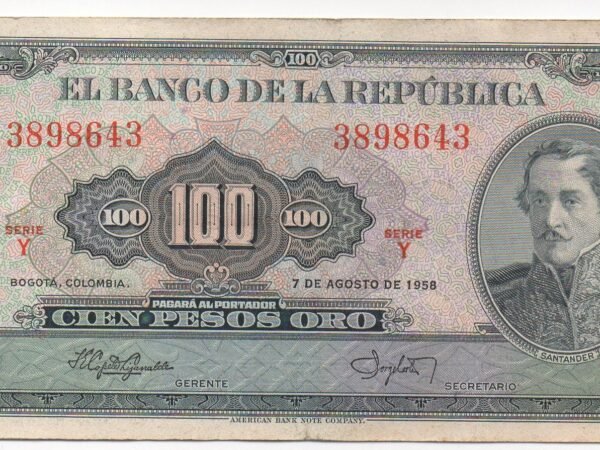 ESTUPENDO BILLETE DE 100 PESOS ORO 1958 HISTORICO Y COLECCIONABLE
