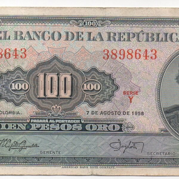 ESTUPENDO BILLETE DE 100 PESOS ORO 1958 HISTORICO Y COLECCIONABLE