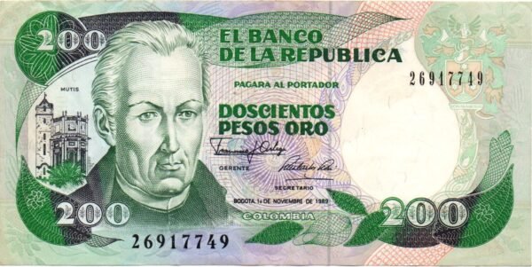 BILLETE DE 200 PESOS ORO COLOMBIA 1983–1992 (JOSÉ CELESTINO MUTIS)