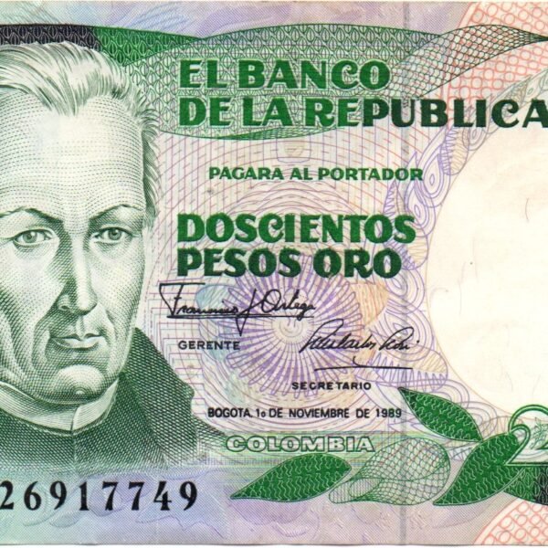 BILLETE DE 200 PESOS ORO COLOMBIA 1983–1992 (JOSÉ CELESTINO MUTIS)