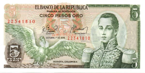 BILLETE DE 5 PESOS COLOMBIA 1961–1981  JOSÉ MARÍA CÓRDOVA