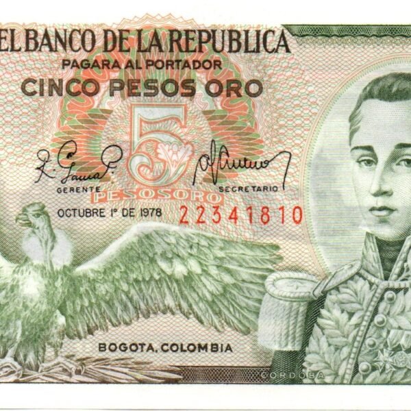 BILLETE DE 5 PESOS COLOMBIA 1961–1981  JOSÉ MARÍA CÓRDOVA