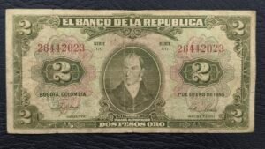 Inicio 10 Billete 2 Pesos Oro Colombia 1955 | Última Emisión | 8 Dígitos