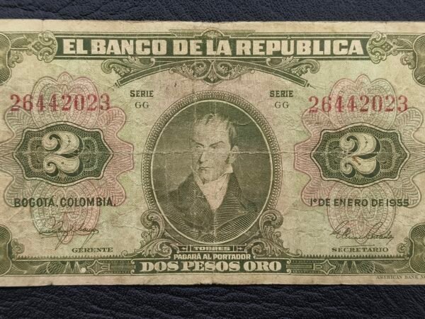 IMG20260121092036 Billete 2 Pesos Oro Colombia 1955 | Última Emisión | 8 Dígitos