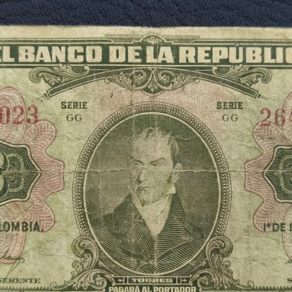 Billete 2 Pesos Oro Colombia 1955 | Última Emisión | 8 Dígitos