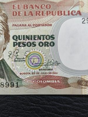 Billete de 500 Pesos Oro Jardín Verde – 20 de Julio de 1981 | Primera Fecha | Estado 9