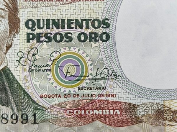 IMG20260121110339 Billete de 500 Pesos Oro Jardín Verde – 20 de Julio de 1981 | Primera Fecha | Estado 9