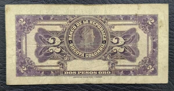 Billete 2 Pesos Oro Colombia 1955 | Última Emisión | 8 Dígitos