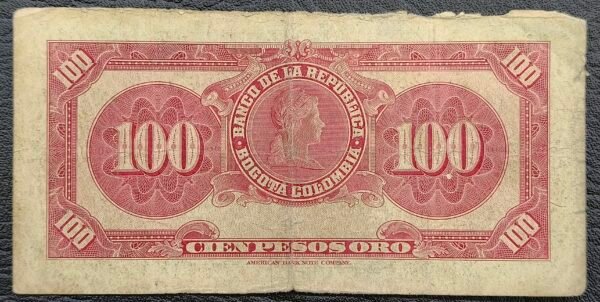 Billete 100 Pesos Oro Colombia 1951 | Santander – Libertad | 7 Dígitos