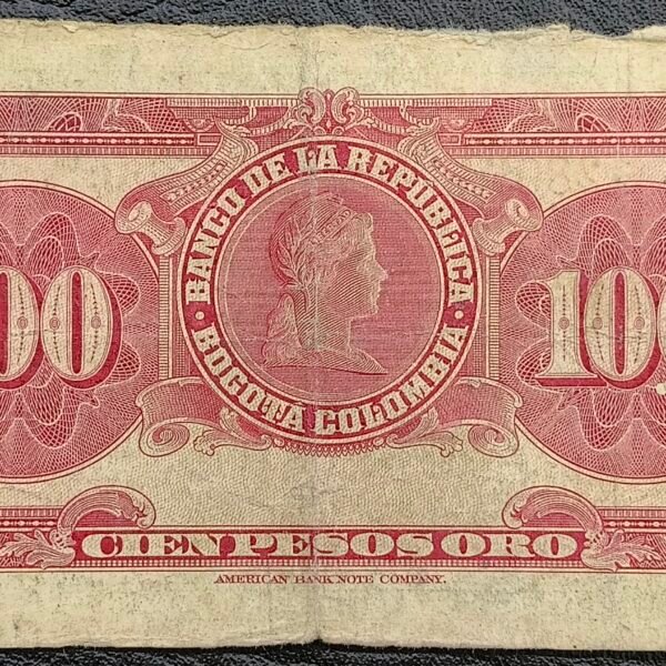 Billete 100 Pesos Oro Colombia 1951 | Santander – Libertad | 7 Dígitos
