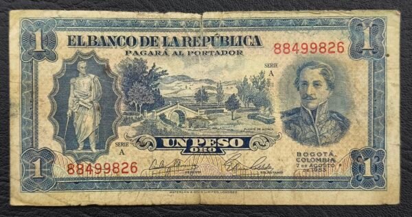 BILLETE UN PESO ORO 1953 PUENTE DE BOYACA