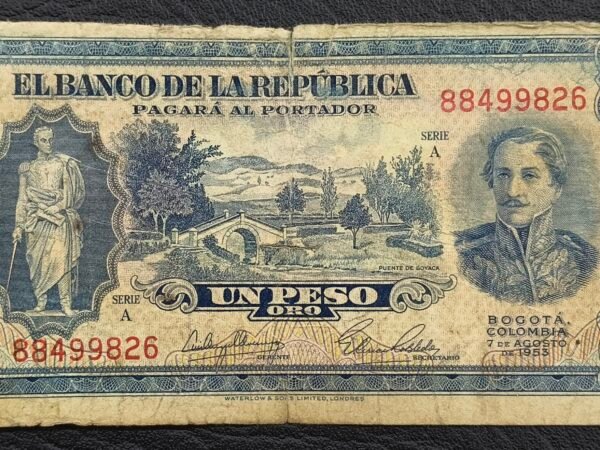 BILLETE UN PESO ORO 1953 PUENTE DE BOYACA