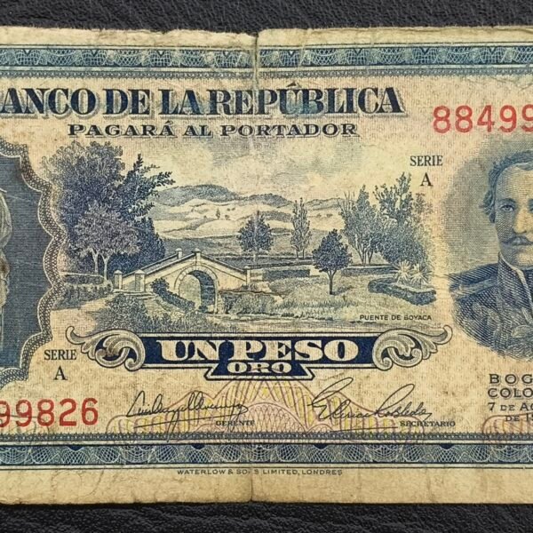 BILLETE UN PESO ORO 1953 PUENTE DE BOYACA