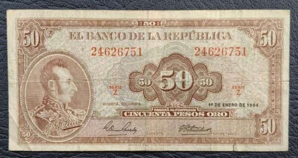 BILLETE DE 50 PESOS ORO 1964 (EF) ANTONIO JOSE DE SUCRE