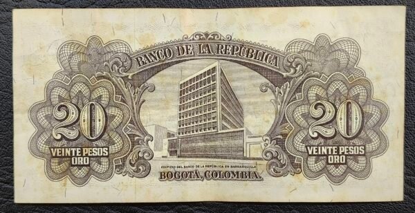 Billete 20 Pesos Oro Colombia 1965 | Caldas – Libertad