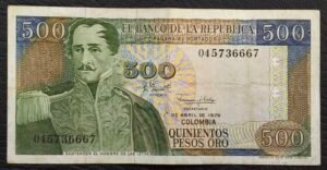 Inicio 6 Billete 500 Pesos Oro Colombia 1979 | Santander – Zipaquirá