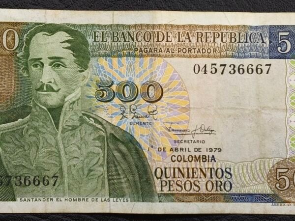 Billete 500 Pesos Oro Colombia 1979 | Santander – Zipaquirá