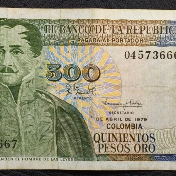 Billete 500 Pesos Oro Colombia 1979 | Santander – Zipaquirá