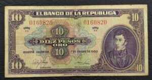 Billete 10 Pesos Oro Colombia 1950 | Antonio Nariño